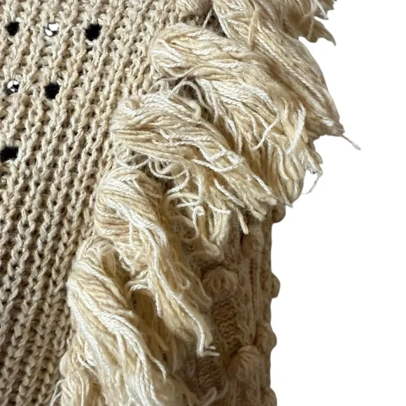 Cleobella | Lima Knit Sweater with Fringe and Pom Pom Sleeves | Sz M - Picture 6 of 12